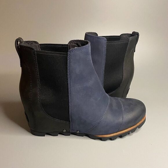 Sorel Lea Wedge Joan of Arctic Chelsea Navy Blue Black 7 waterproof leather - Picture 1 of 6